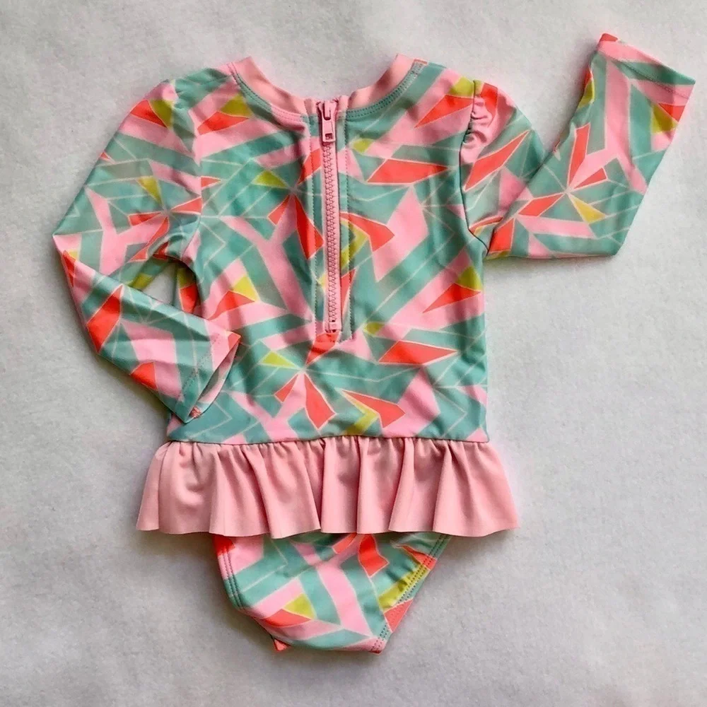2️⃣ One-Piece Bathing Suits Size 18 months Pink White Blue Yellow Teal